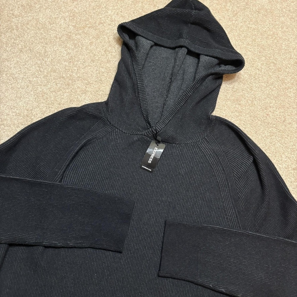 NWT‎ Express Sweater Mens Large Charcoal Gray Cotton Knit Hooded Pullover Casual